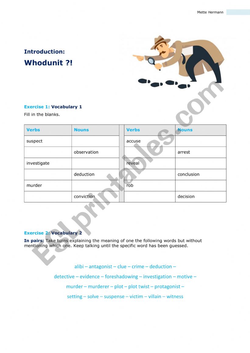 Whodunit - Introduction worksheet