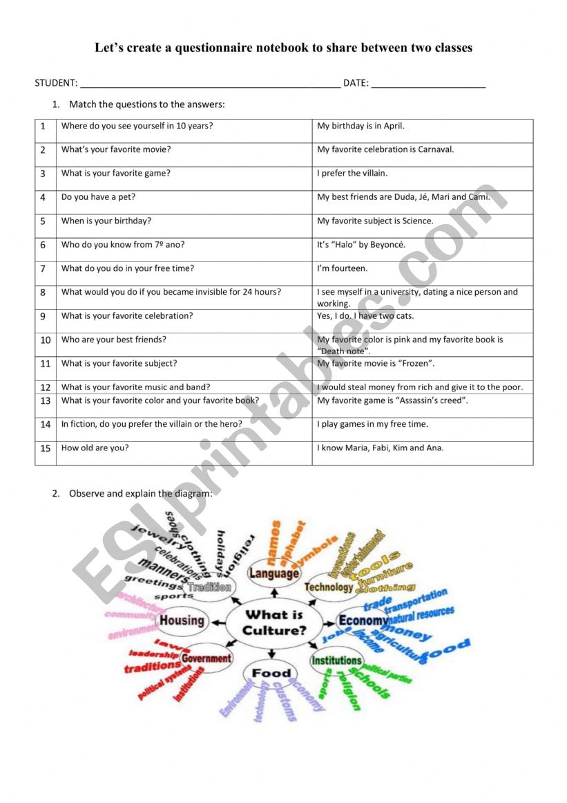 Questionnaire questions worksheet