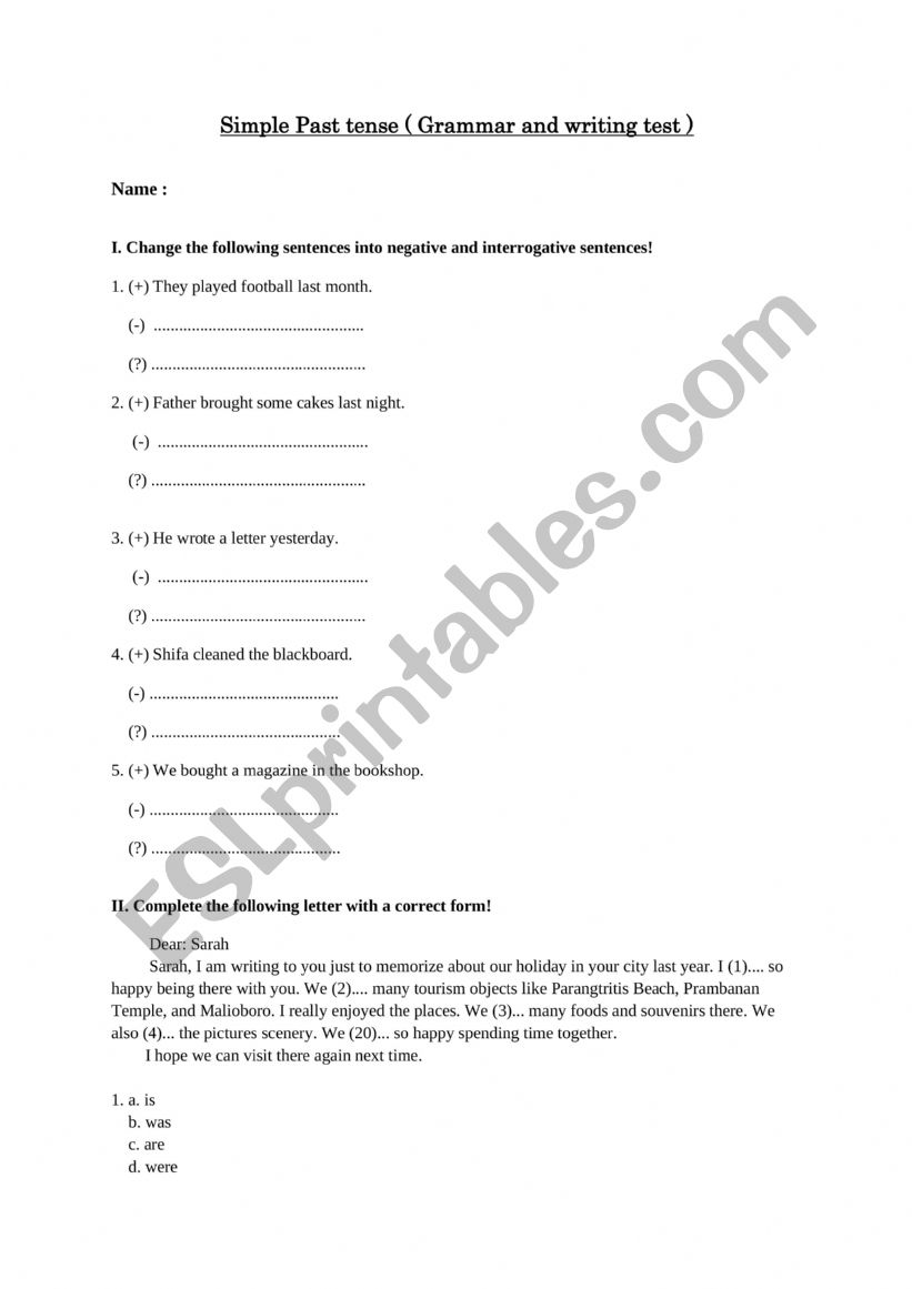 simple past tense worksheet