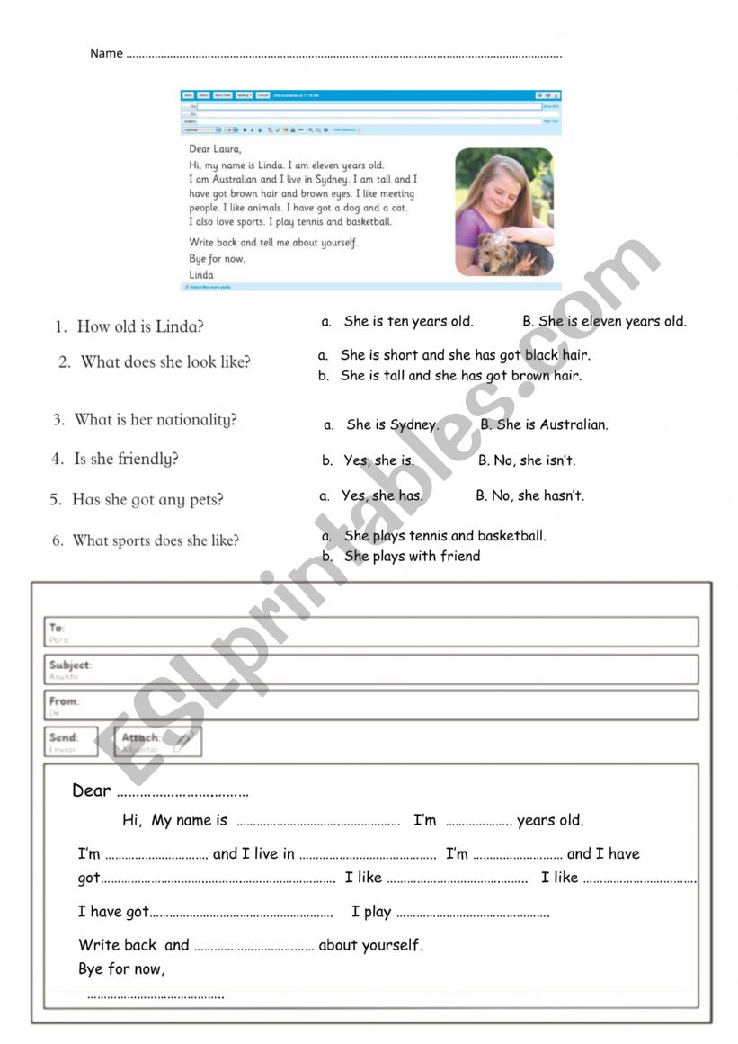 Email  worksheet