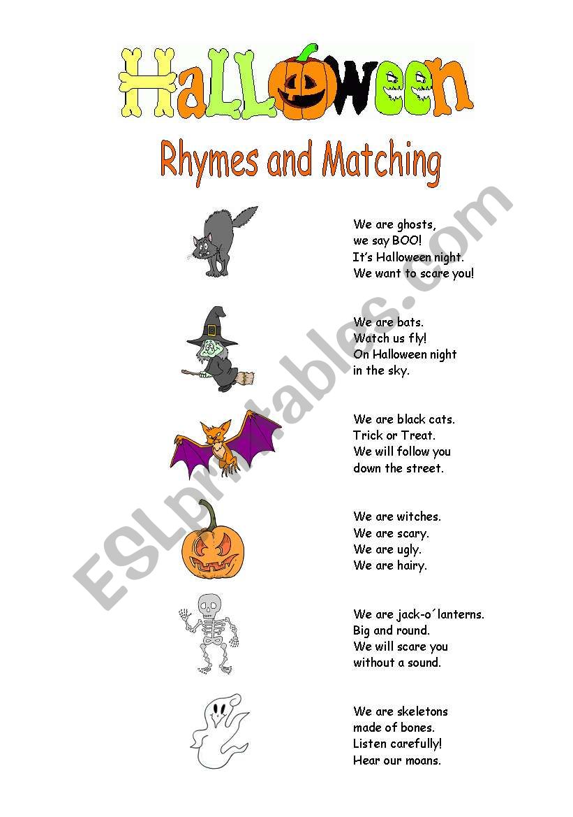 Halloween Rhymes And Matching ESL Worksheet By Noelica