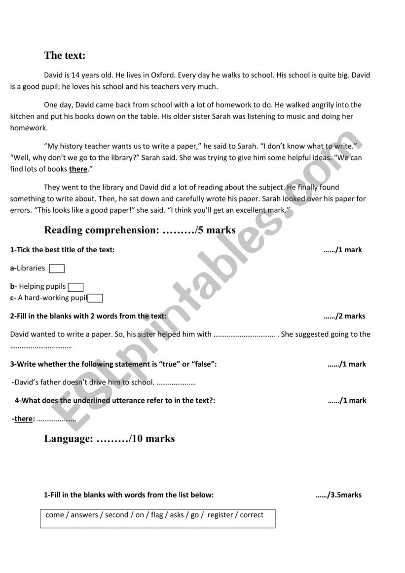 test worksheet