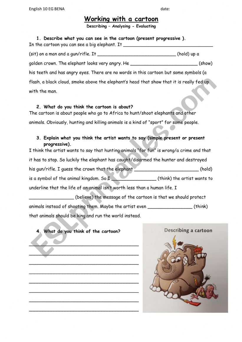 Working with a cartoon worksheet