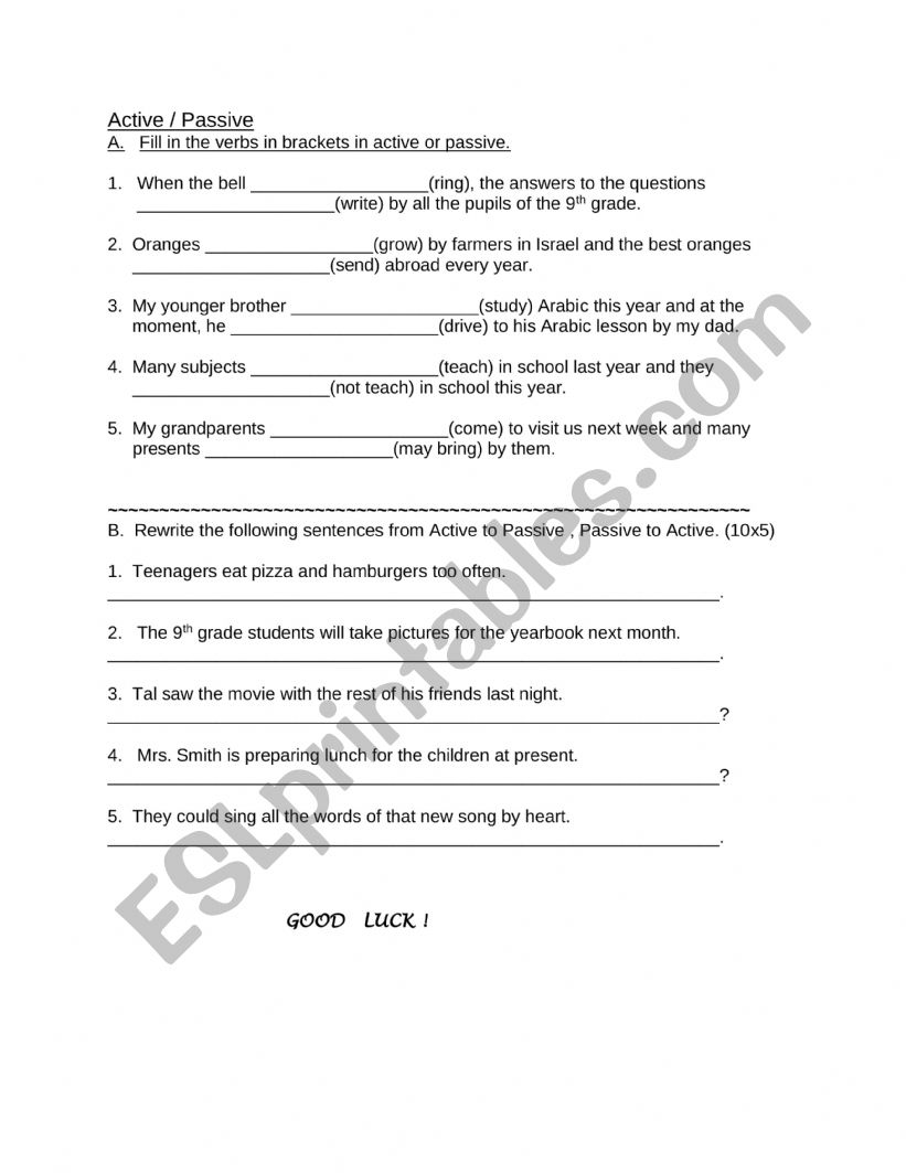 Passive Active practice worksheet