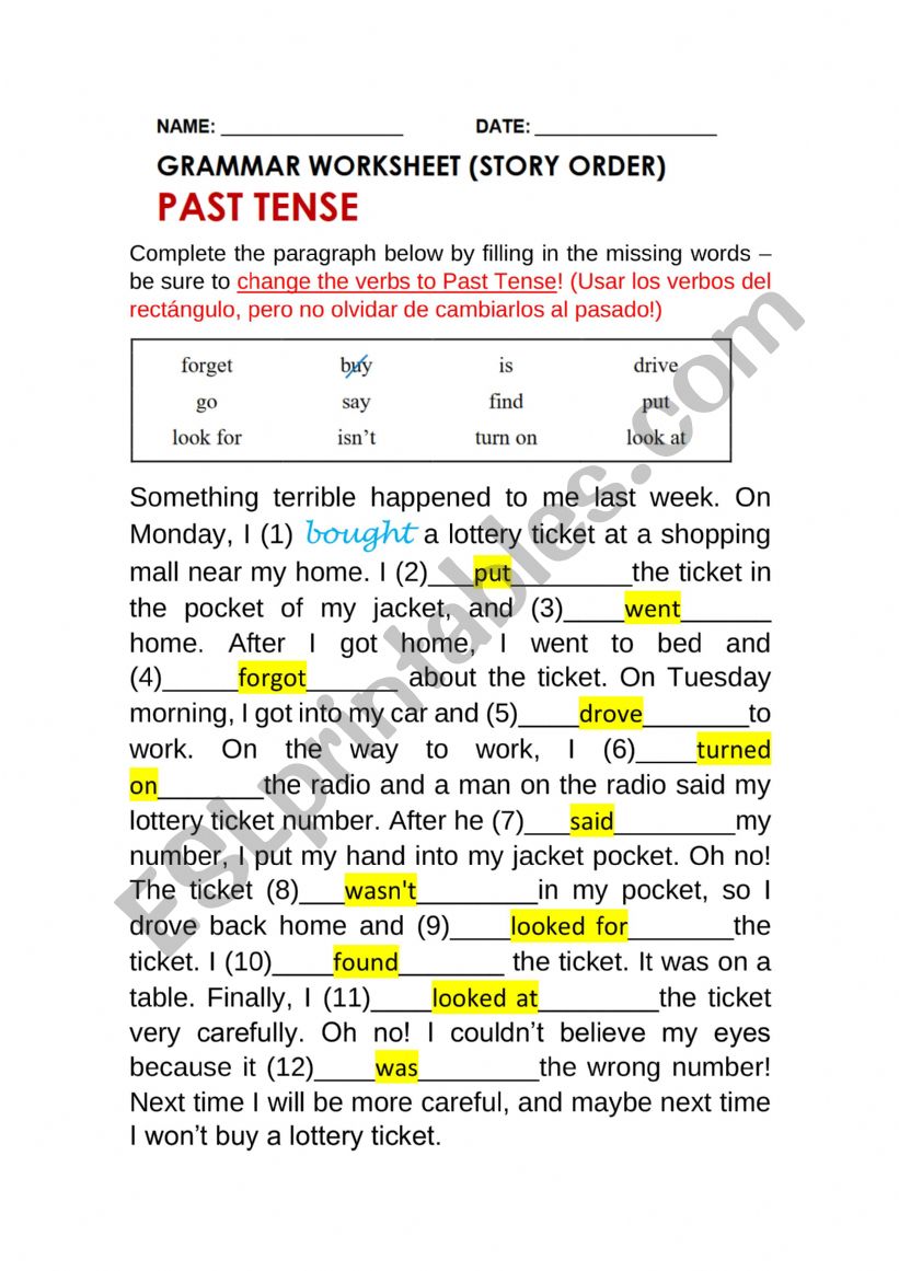 Past tense worksheet