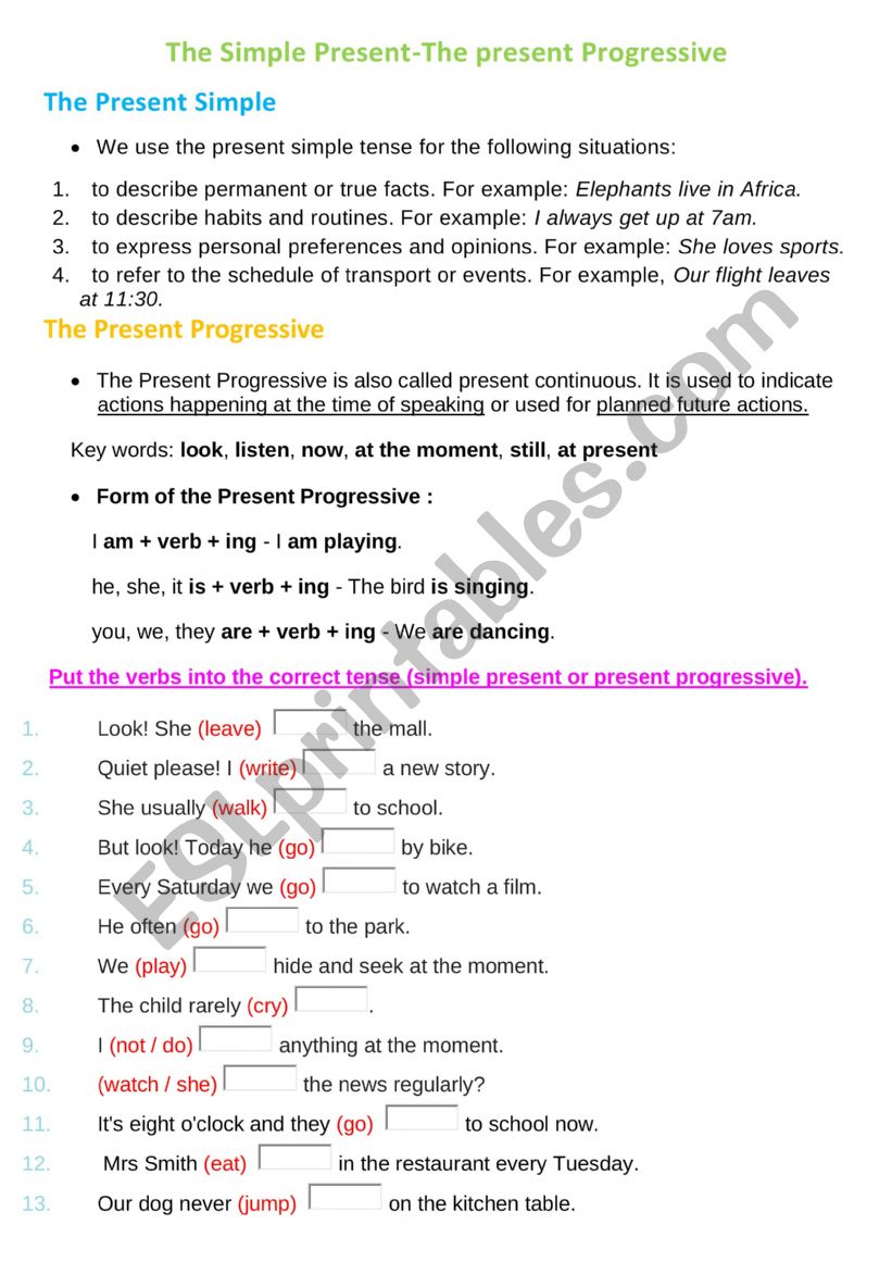 The simple present-The present continuous