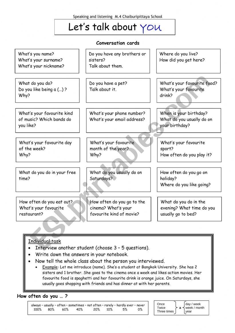 English worksheets: Let s talk about You