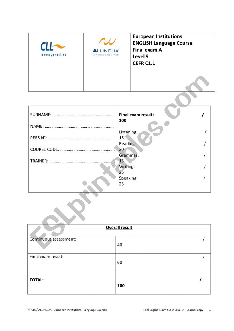 Listening Test worksheet