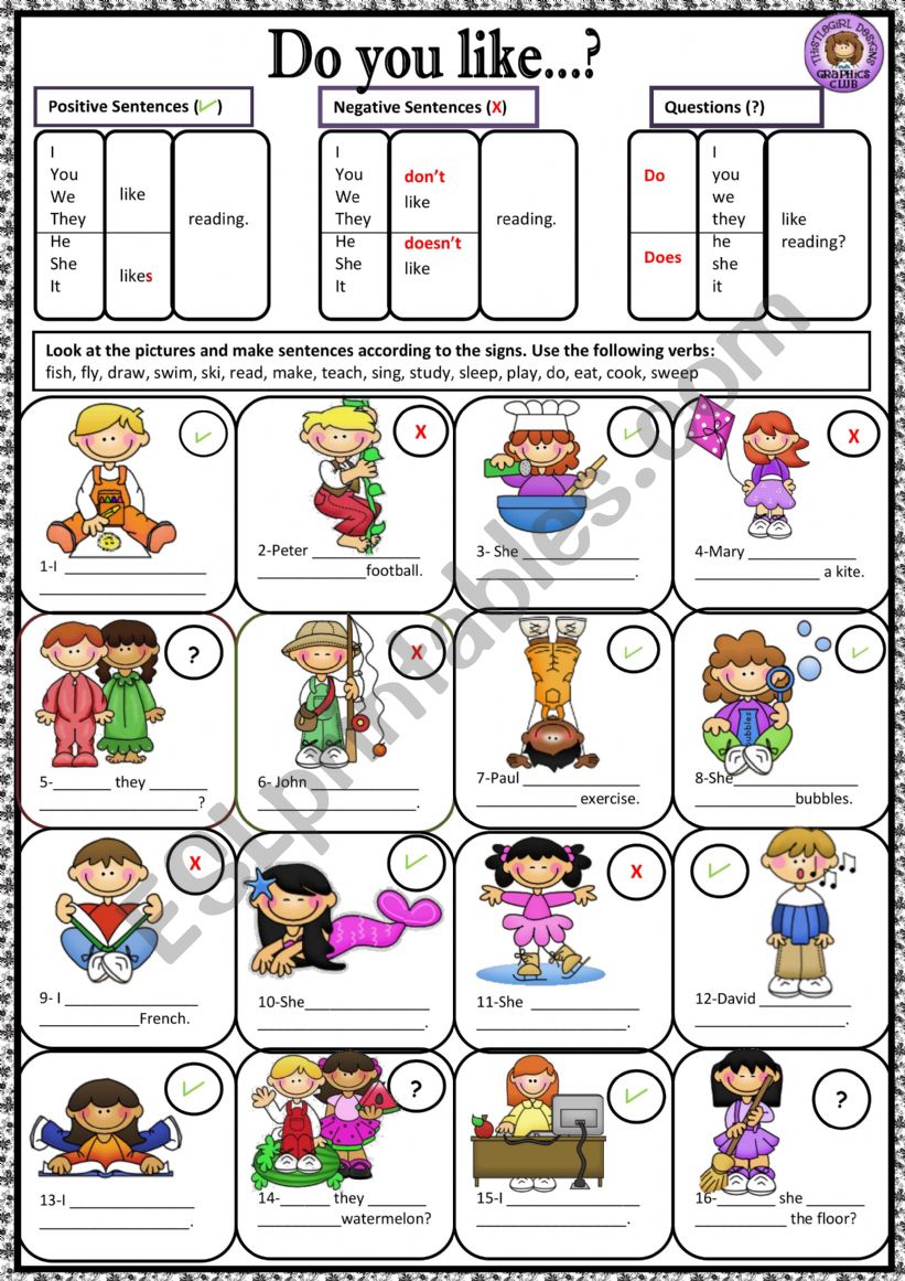 do you like? worksheet