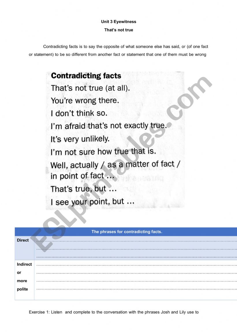 contradicting fact worksheet