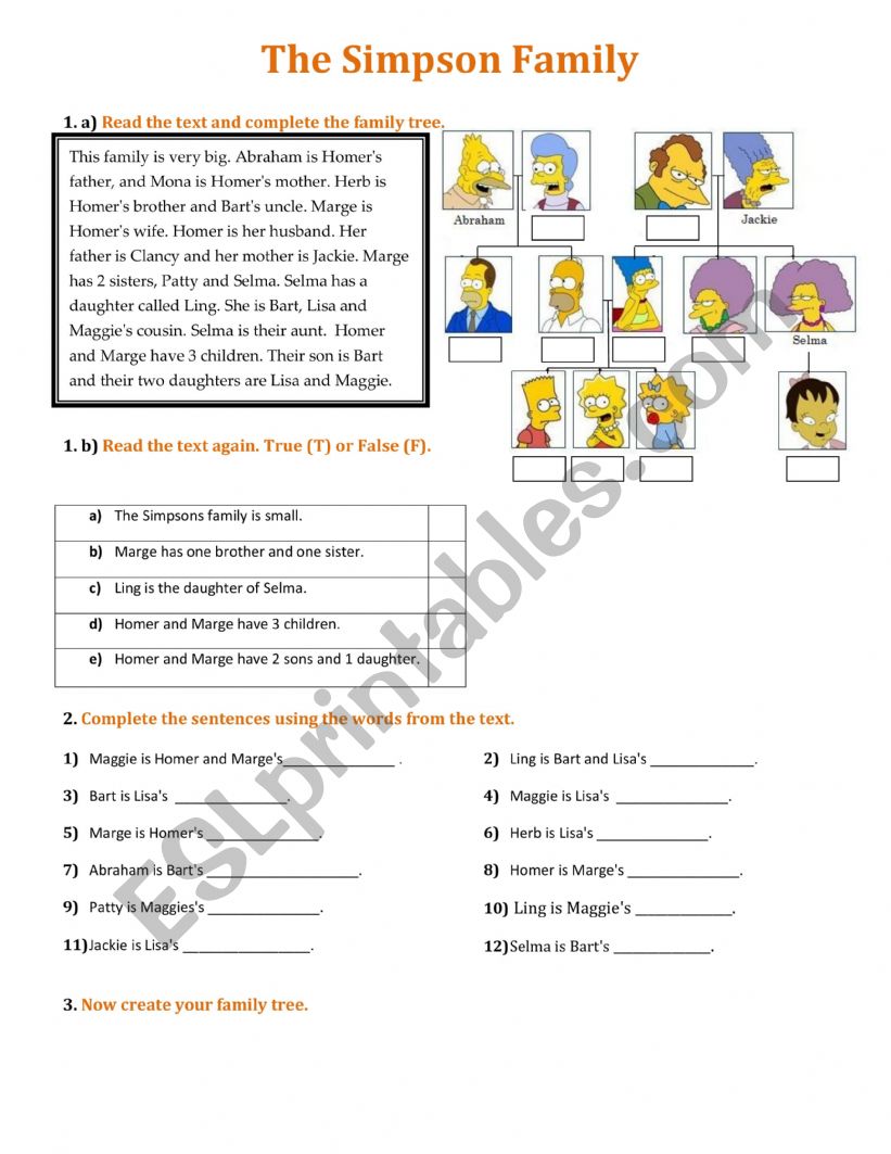 The Family Homework worksheet