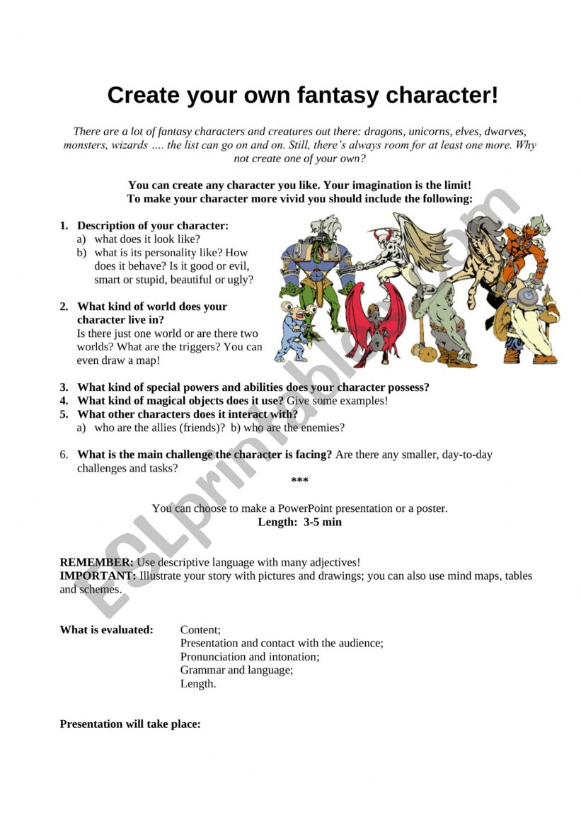 Create your own character worksheet