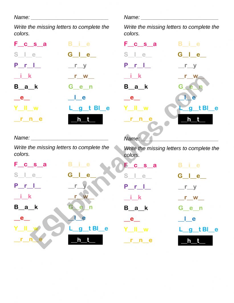 The colors  worksheet