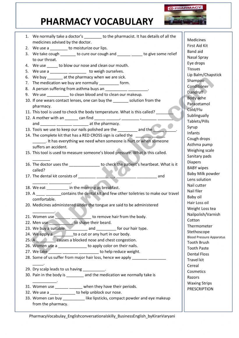 PHARMACY VOCABULARY           