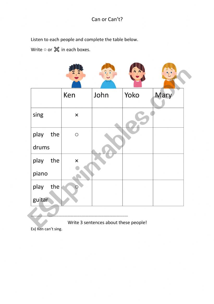 Can or Can�t? worksheet