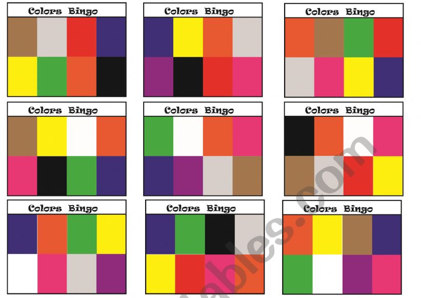 Bingo colours worksheet