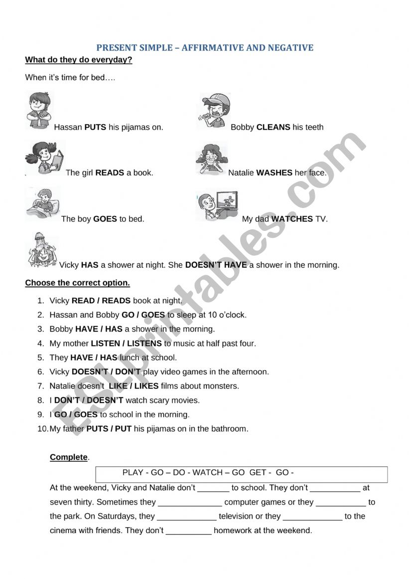 English Worksheets Present Simple Affirmative And Negative