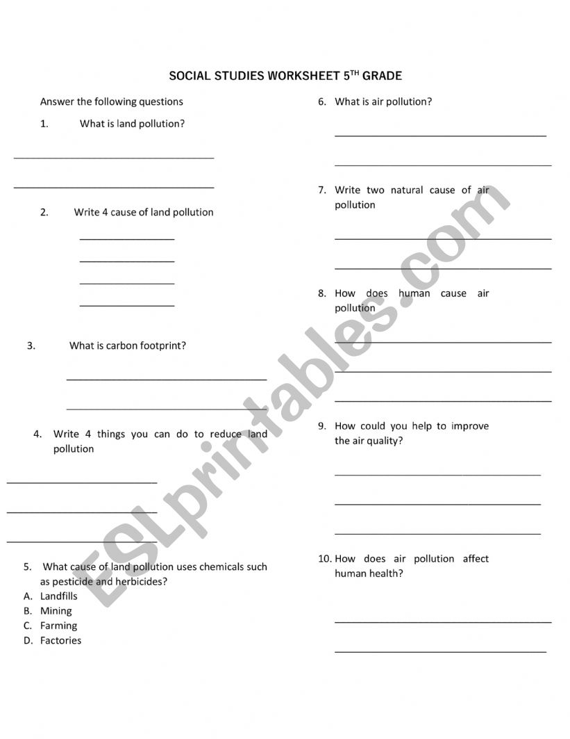 land pollution worksheet