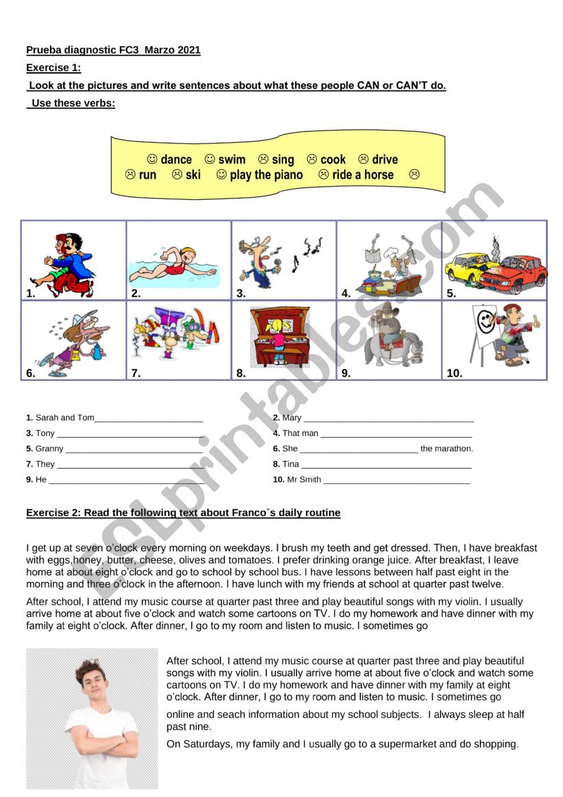 Diagnostic test  worksheet