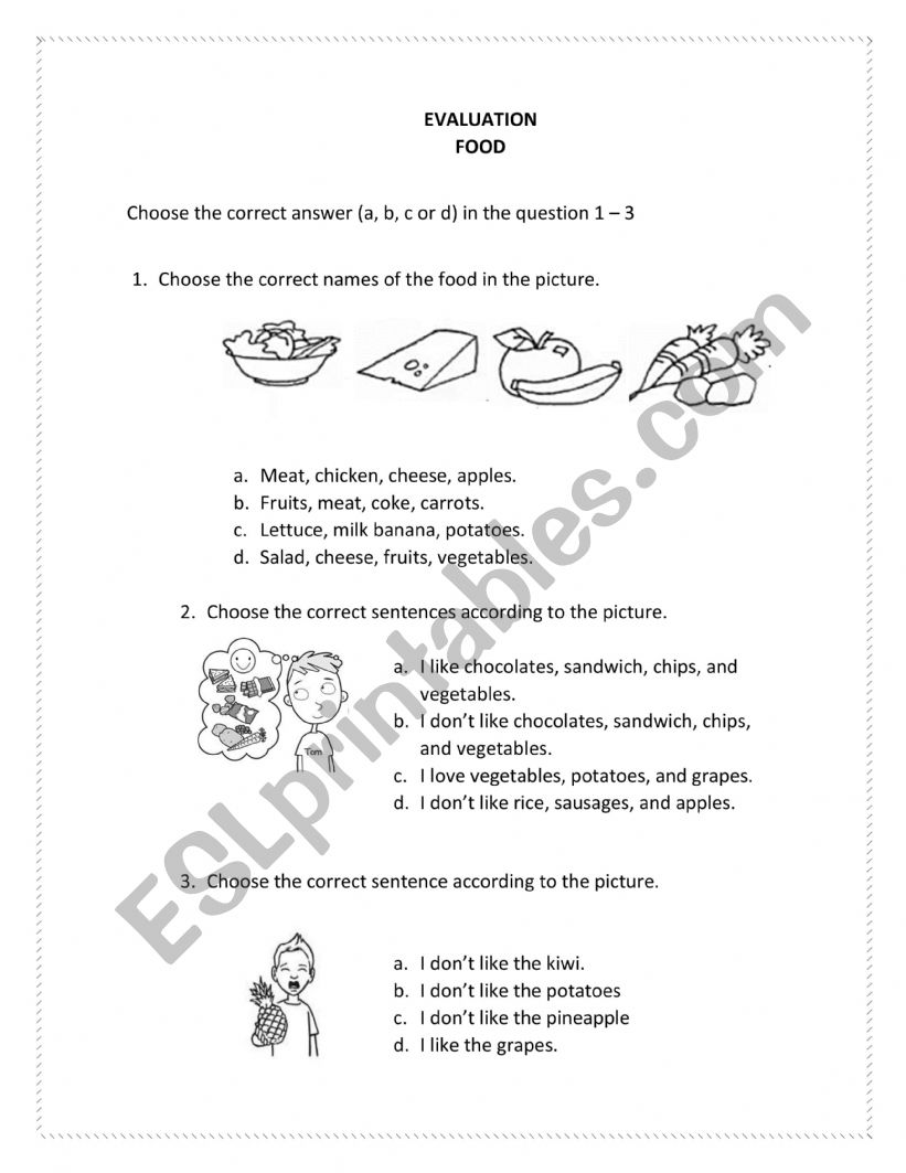 Food Test worksheet