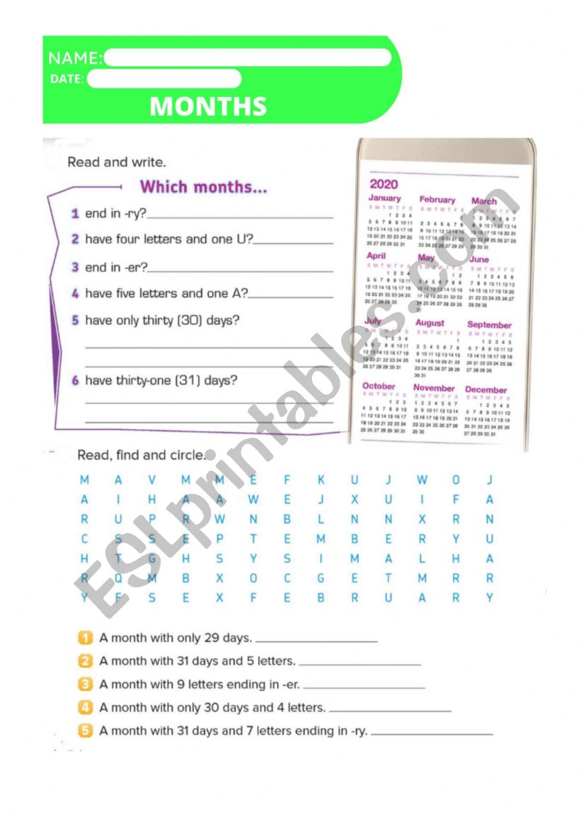 Months  worksheet