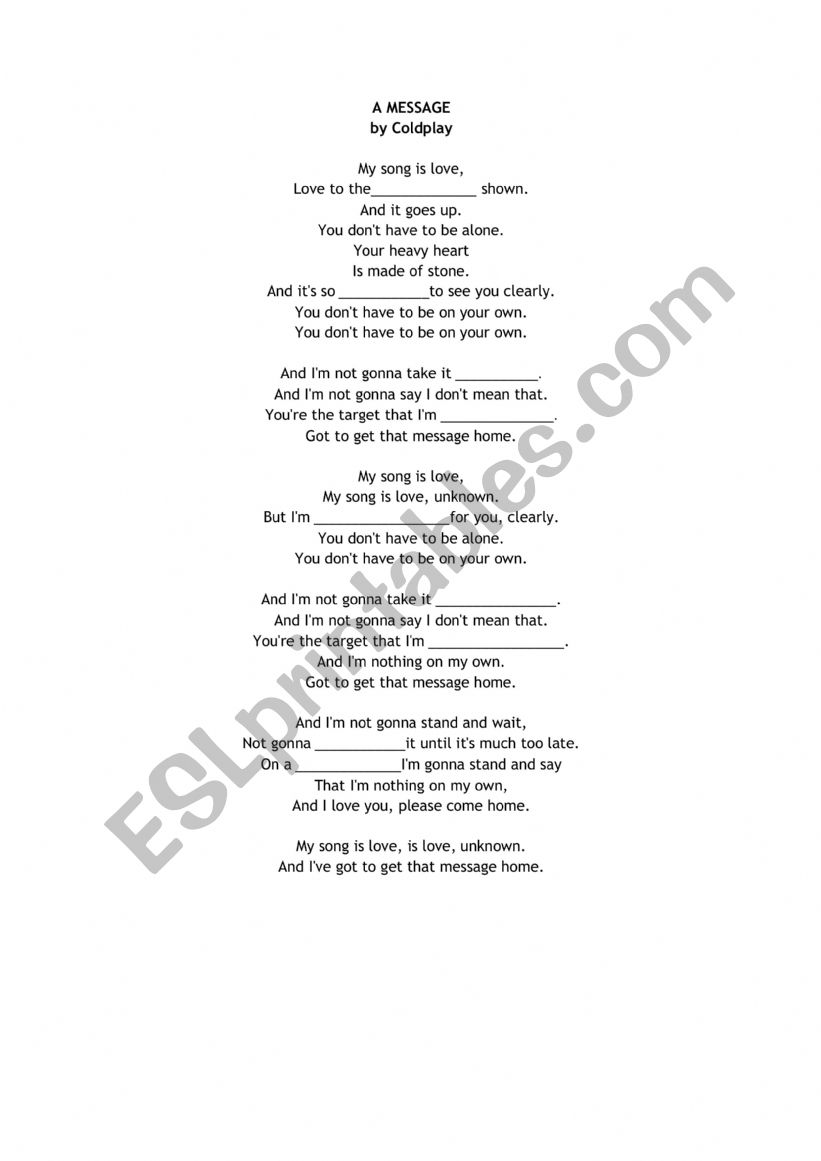 Listening song worksheet