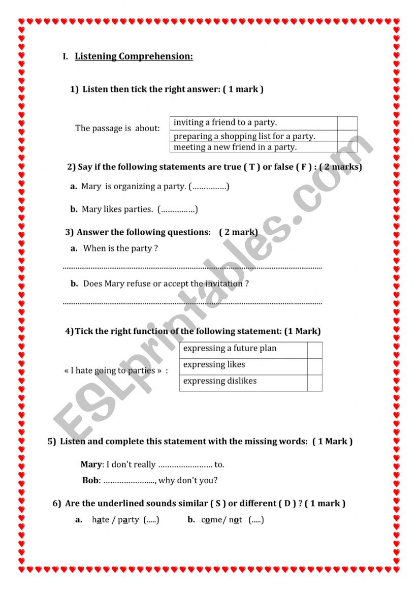 test worksheet