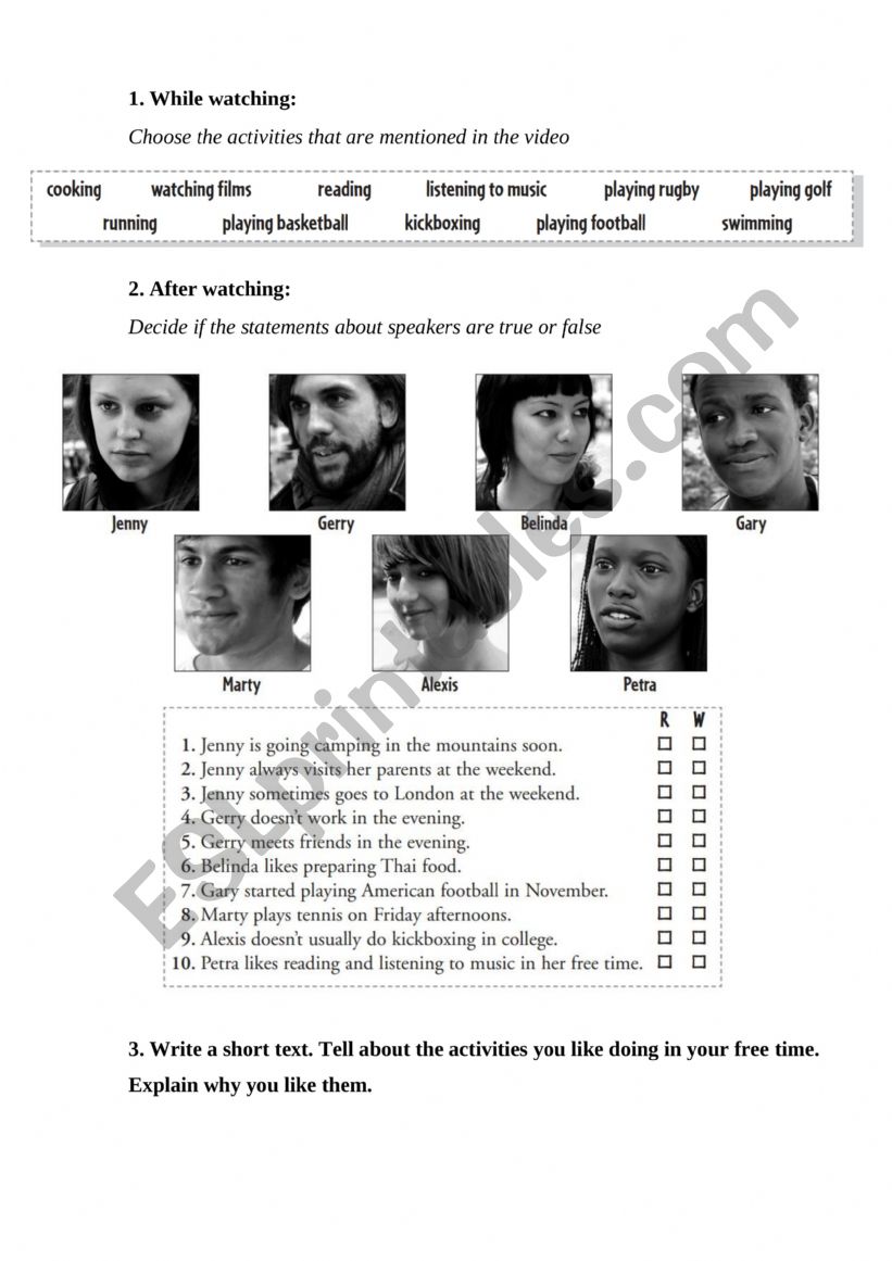 Listening comprehension worksheet