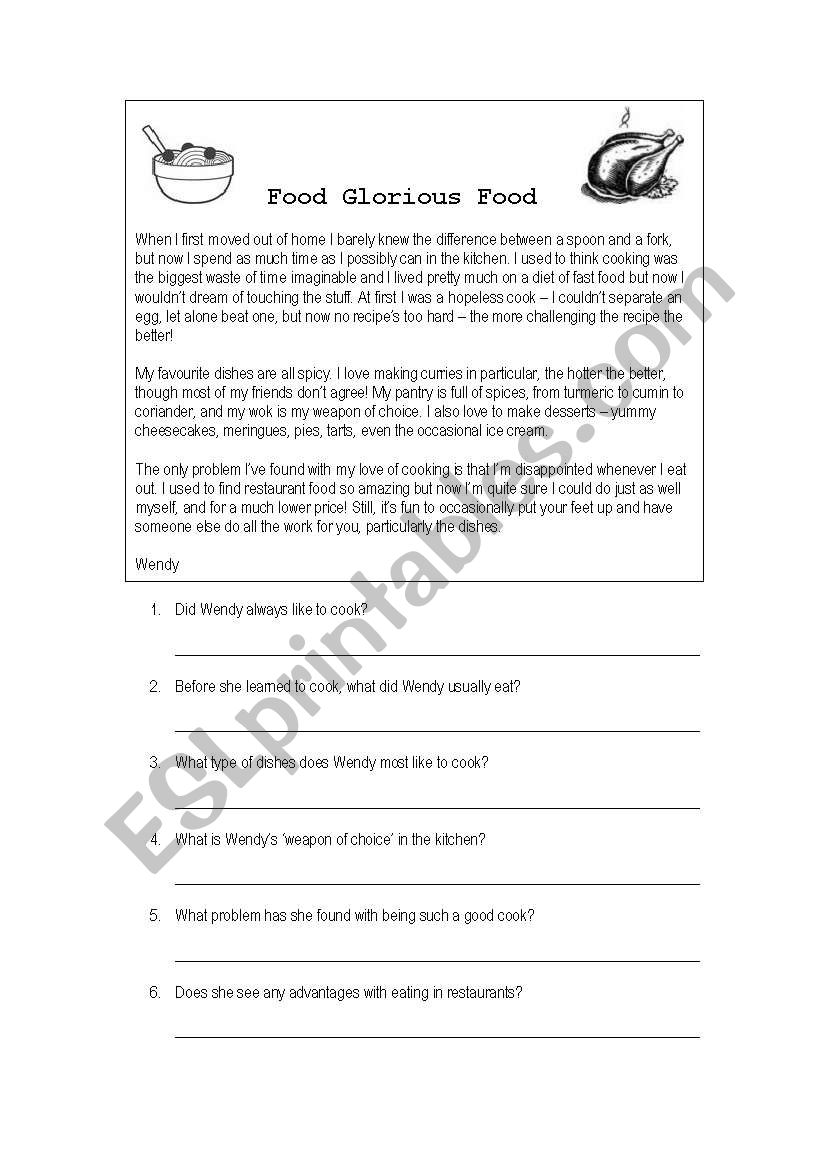 Food Glorious Food worksheet