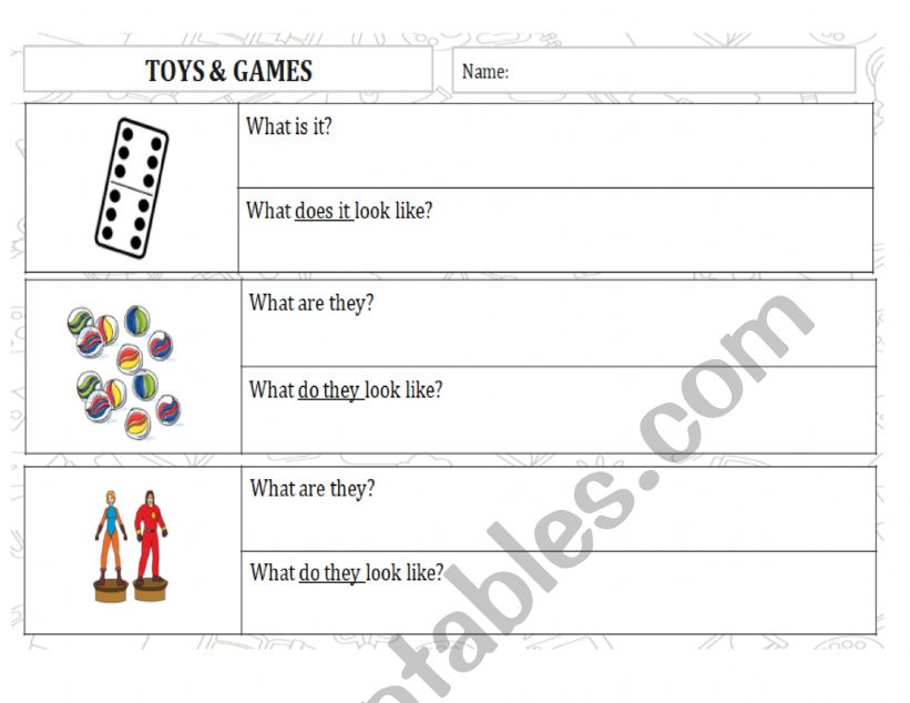 Toys and Games - What do/does it look like?