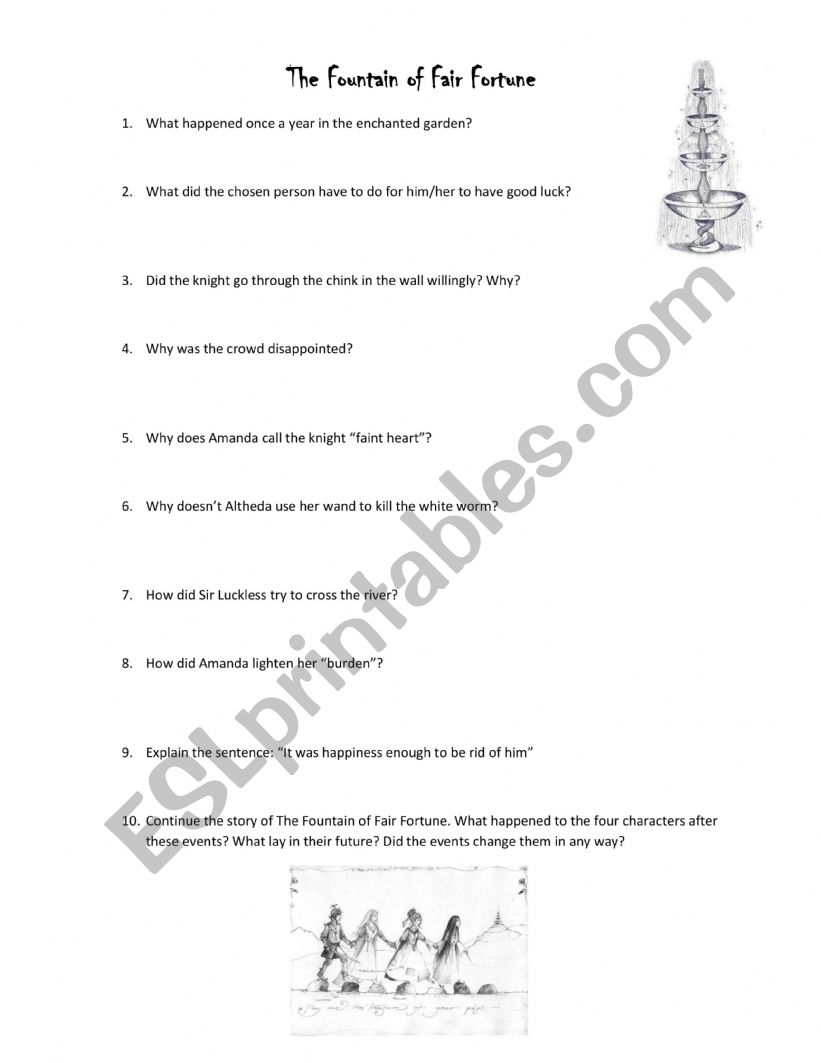 The Fountain of Fair Fortune worksheet