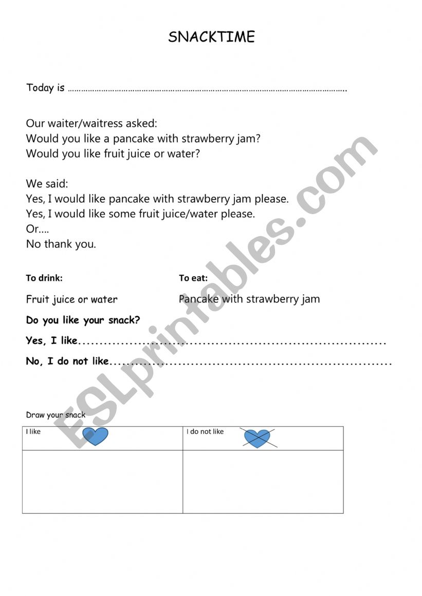 Snacktime worksheet