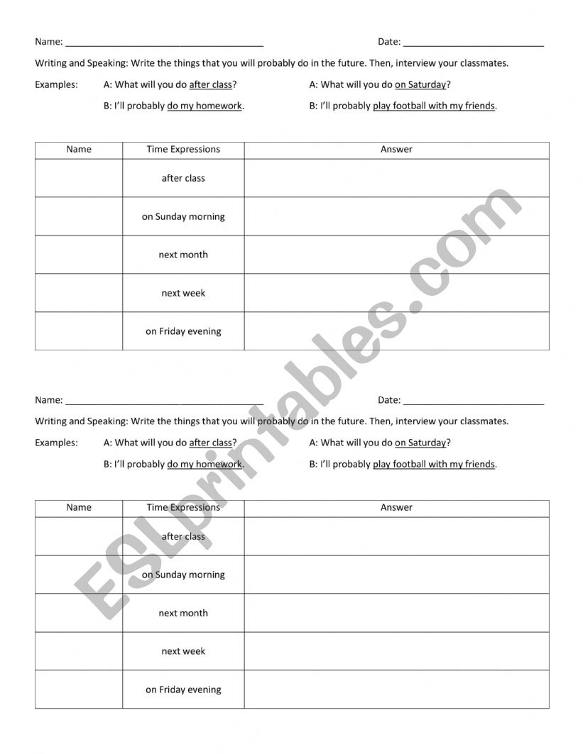 What will you do...?  worksheet