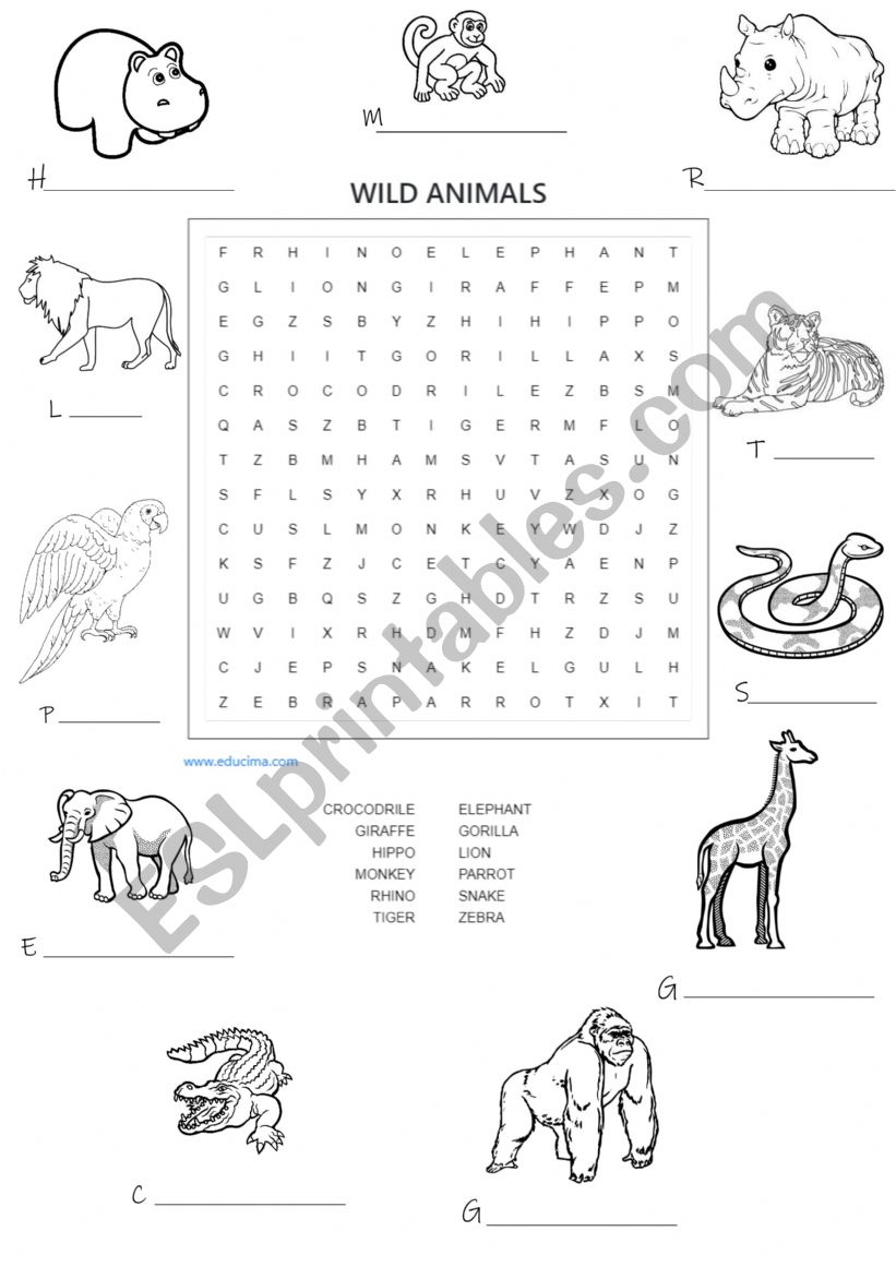 Animals crossword worksheet