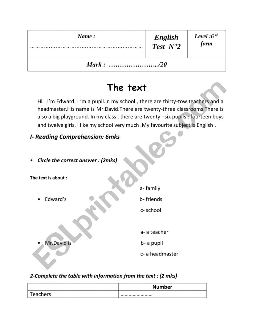 6th formers worksheet