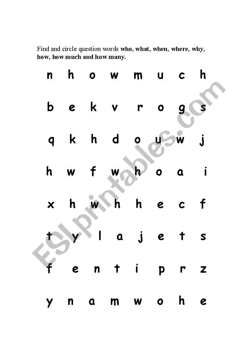 Question Word Wordsearch worksheet