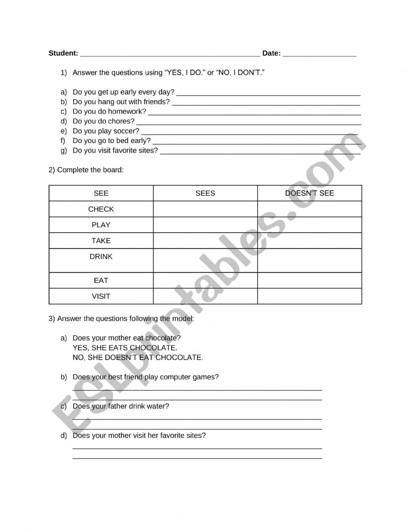 DO / DOES REVIEW EXERCISES worksheet