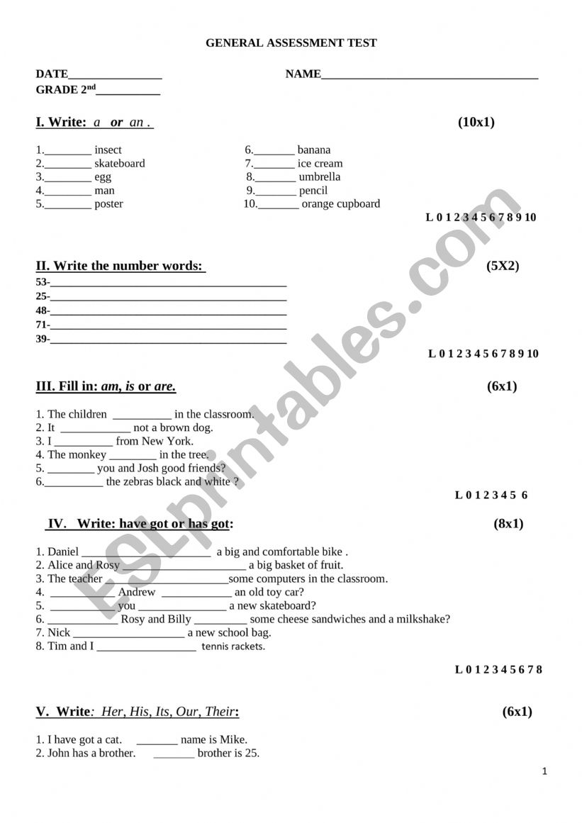 GENERAL ASSESSMENT TEST worksheet