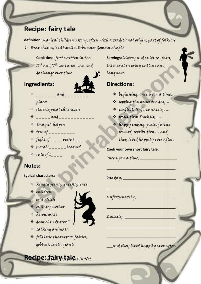 Fairy Tale Recipe worksheet