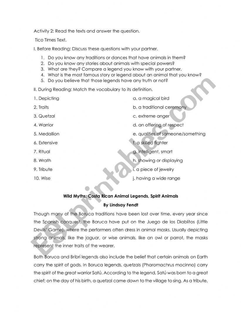 READING COMPREHENSION worksheet