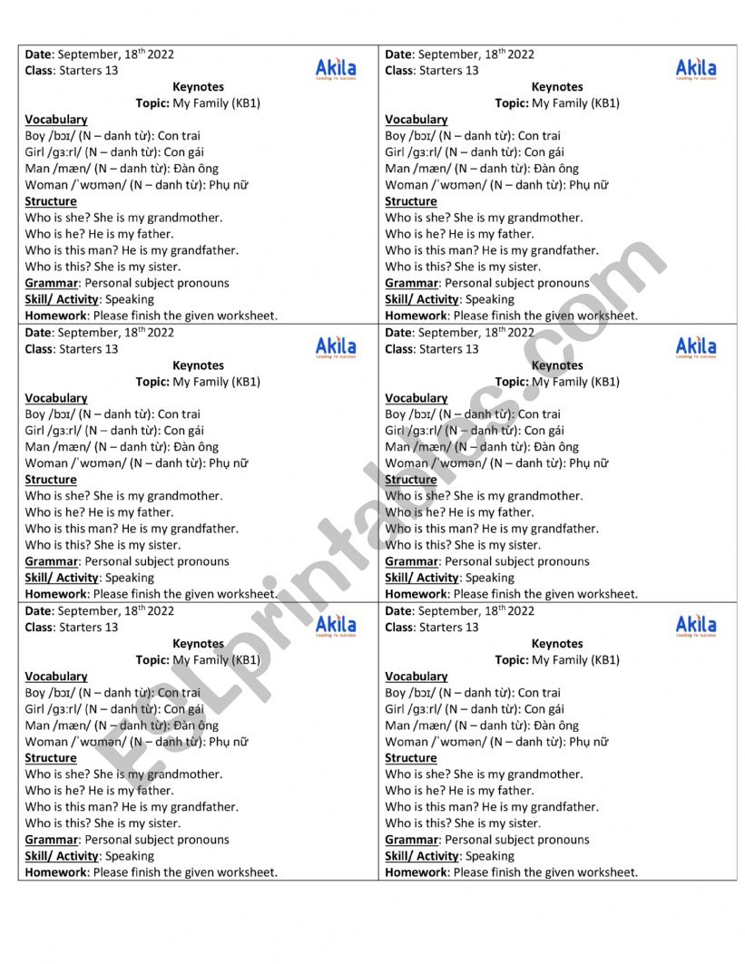 Keynotes worksheet