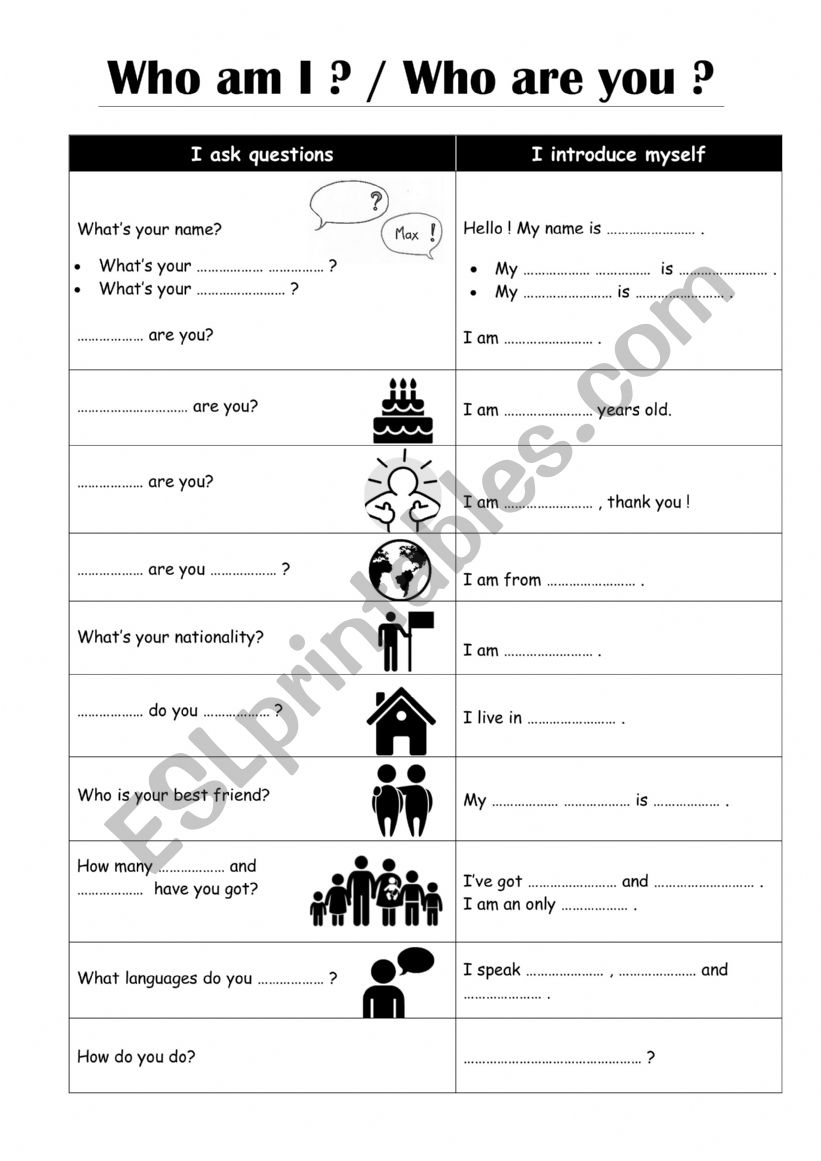 Who are you?  worksheet