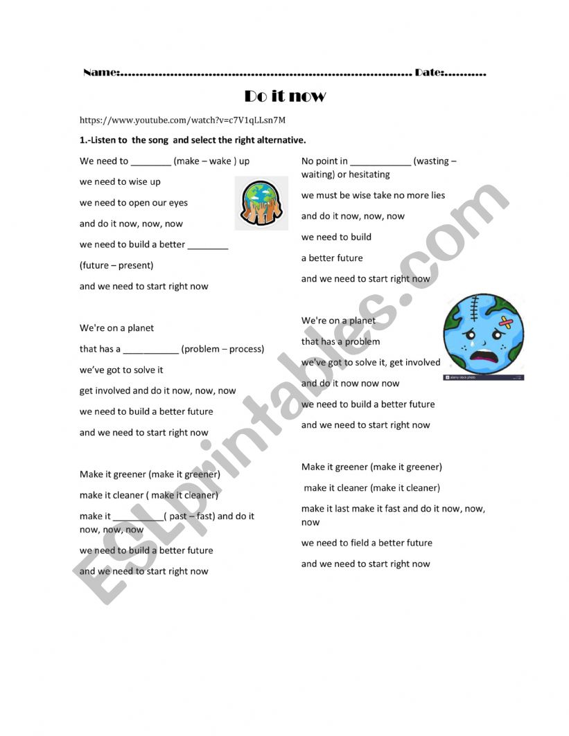 song do it now worksheet