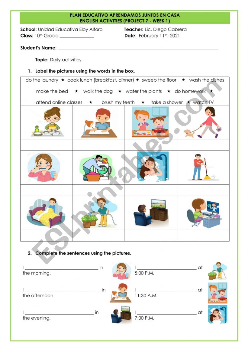 Daily Routines worksheet