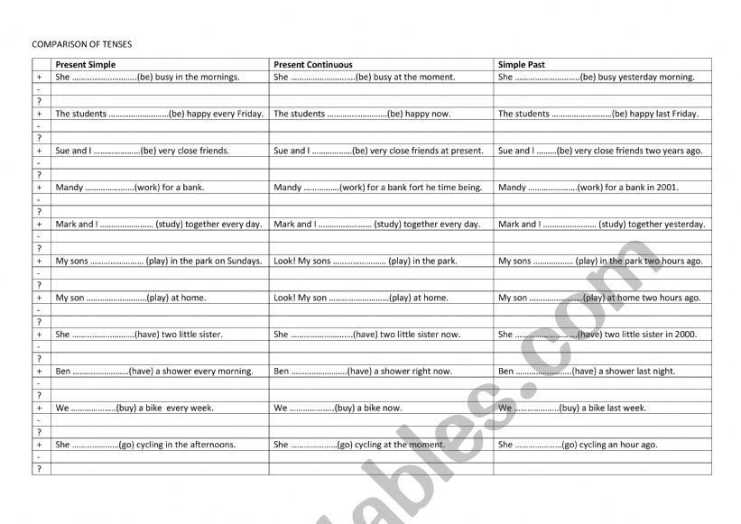 present simple-present continuous tense exercises