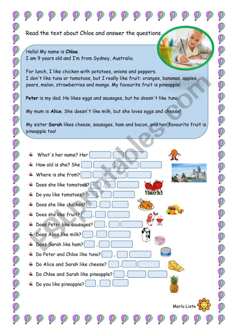 Reading Comprenhension. Chloe worksheet