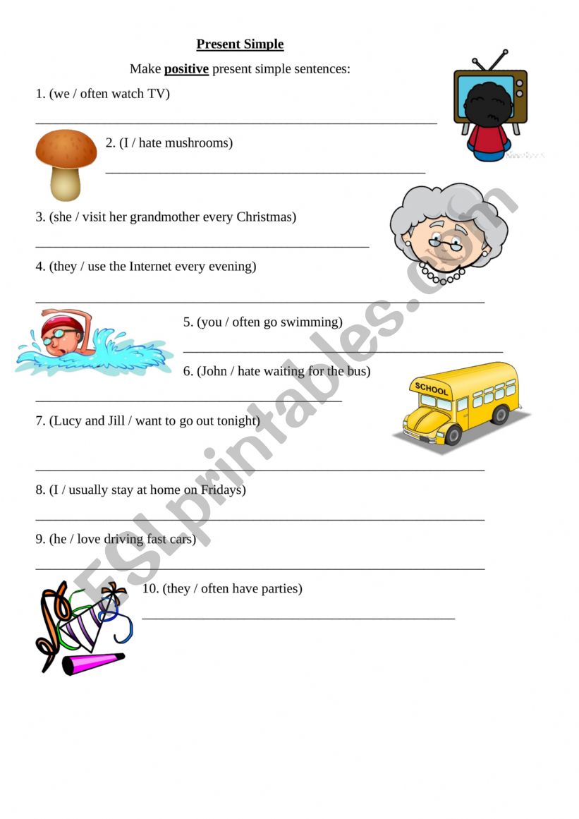 Present Simple positive forms worksheet