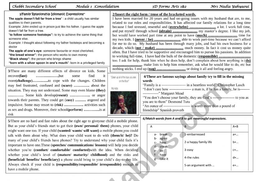 3d Forms:Module 1 ;Consolidation (Family Relationships)