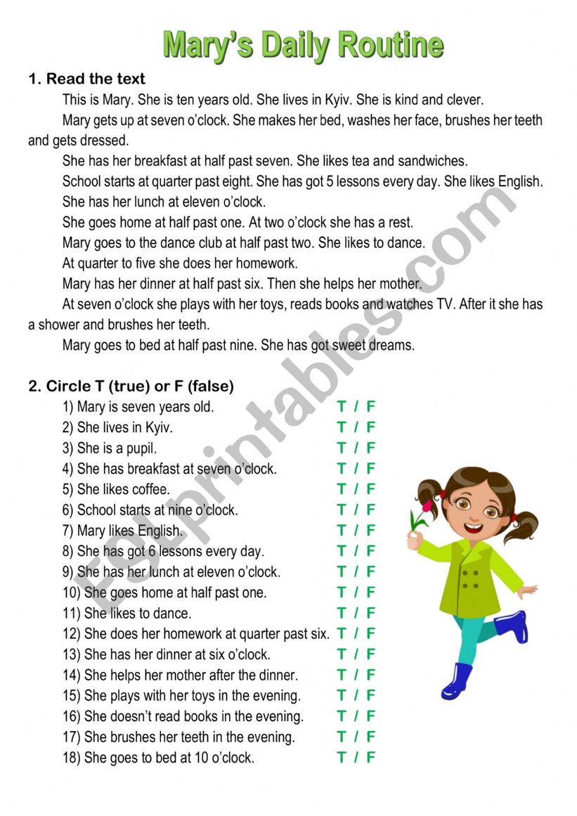 Marys Daily Routine worksheet