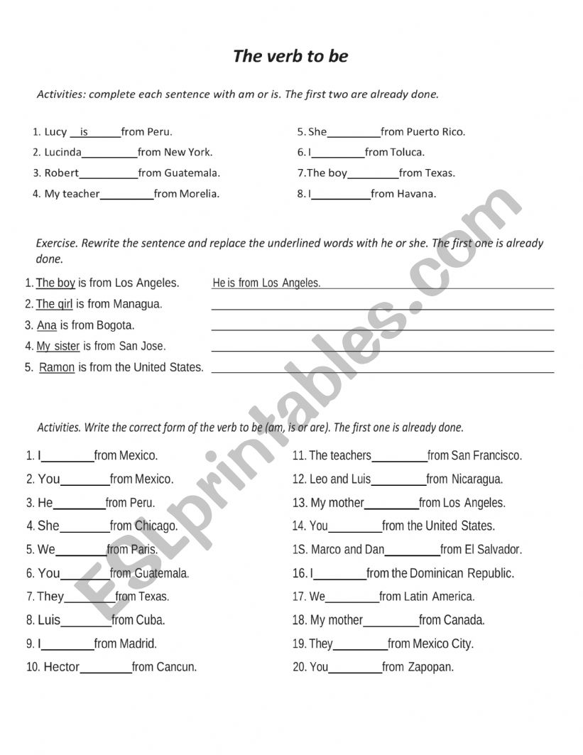 The Verb To Be worksheet